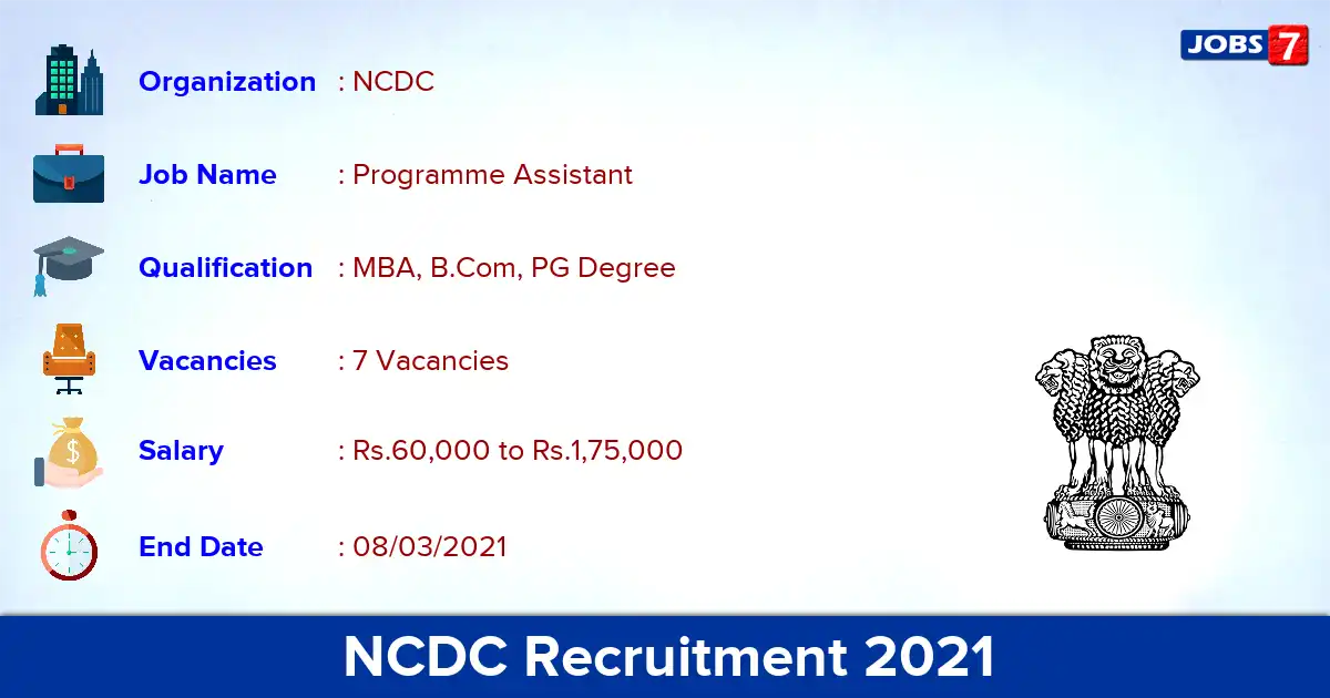 NCDC Recruitment 2021 - Apply for Programme Assistant Jobs