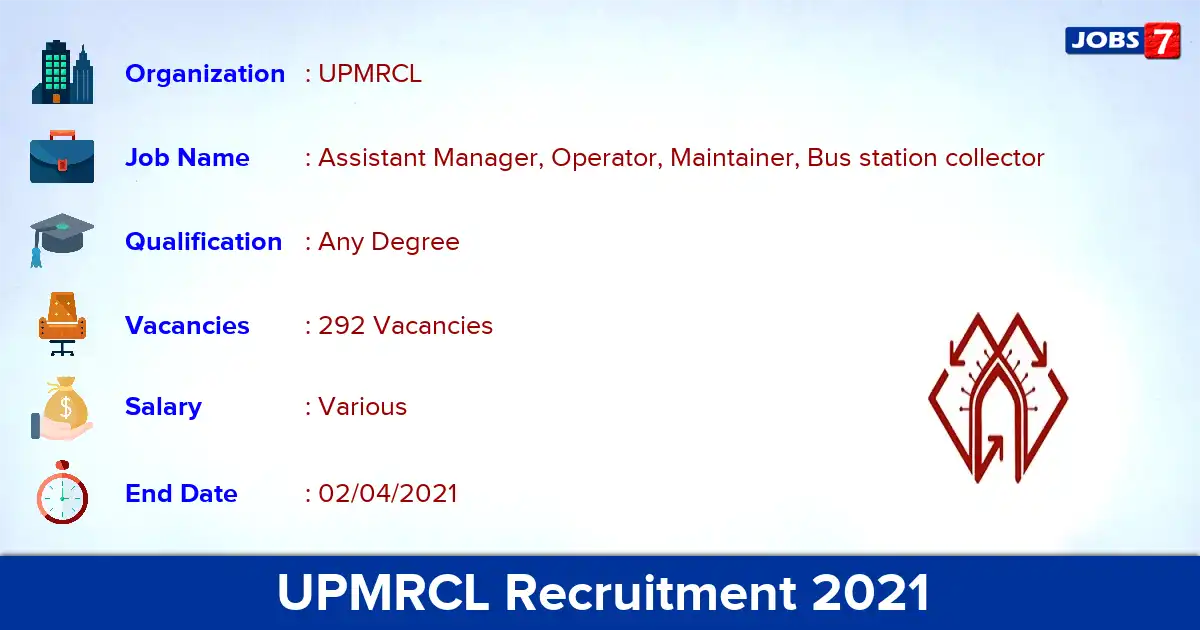 UPMRCL Recruitment 2021 - Apply for 292 Assistant Manager vacancies