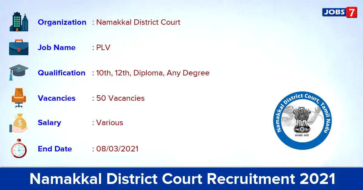 Namakkal District Court Recruitment 2021 - Apply for 50 PLV vacancies