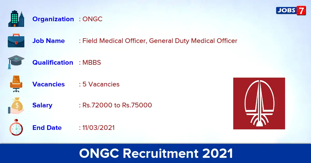 ONGC Recruitment 2021 - Apply for Field Medical Officer Jobs