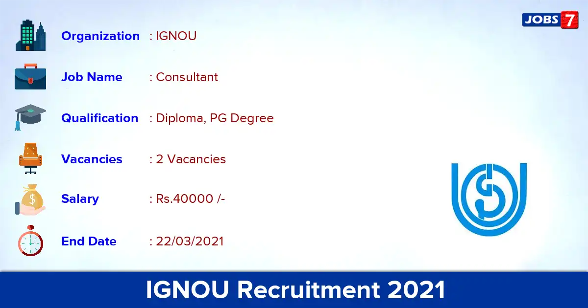 IGNOU Recruitment 2021 - Apply for Consultant Jobs