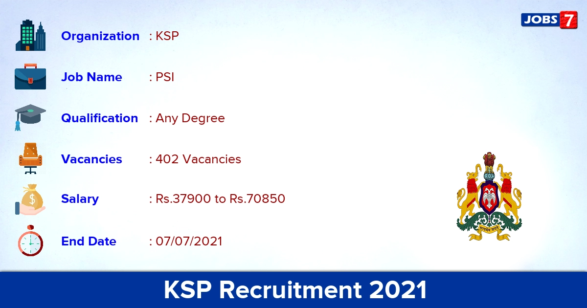 KSP Recruitment 2021 - Apply for 402 PSI Vacancies (Last Date Extended)