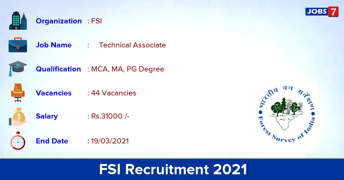 FSI Recruitment 2021 - Apply for 44 Technical Associate vacancies