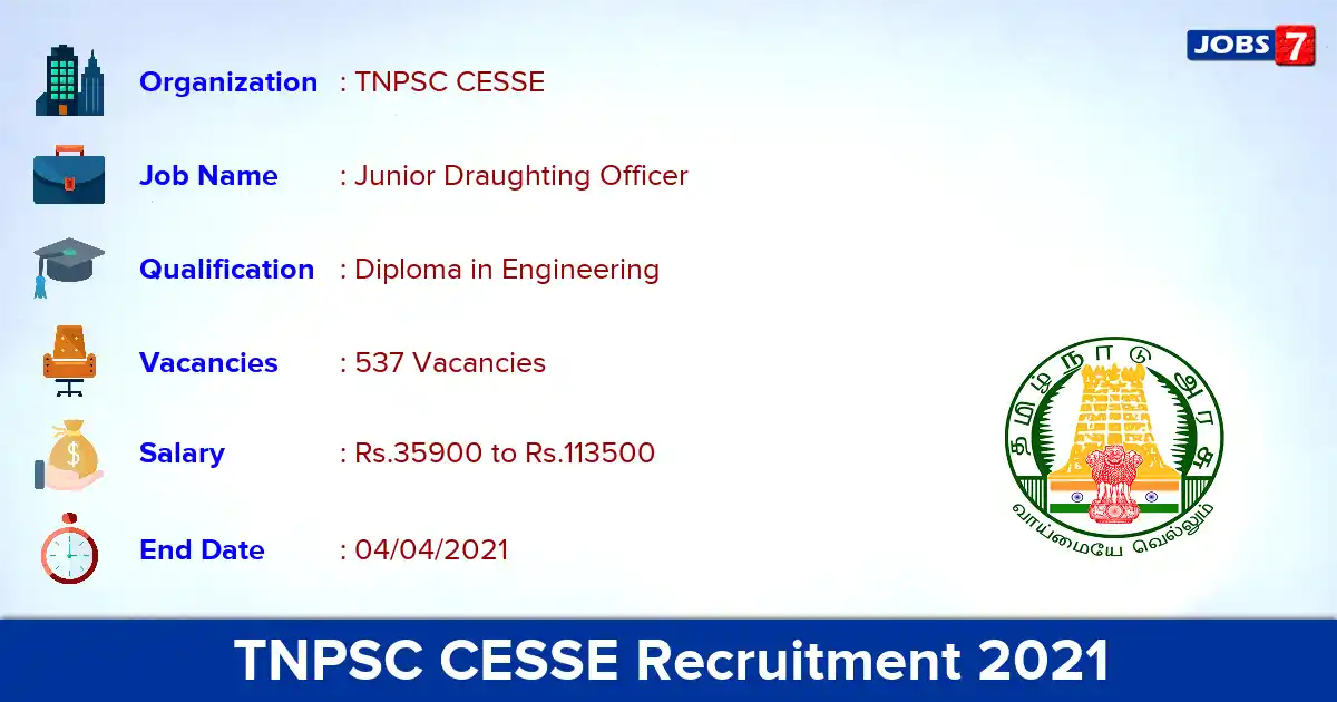 TNPSC CESSE Recruitment 2021 - Apply for 537 JE, JDO vacancies