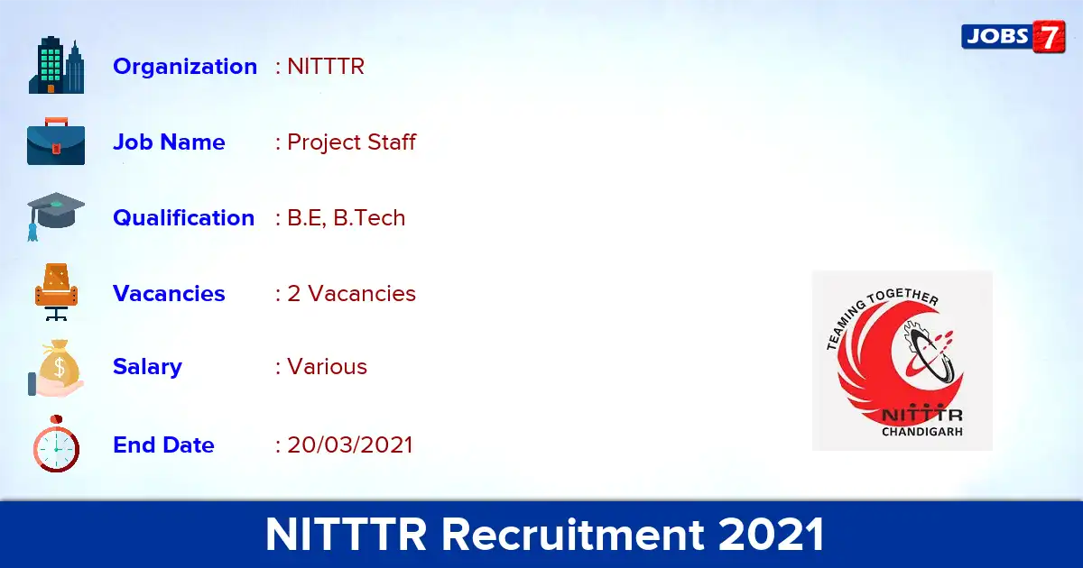 NITTTR Recruitment 2021 - Apply for Project Staff Jobs