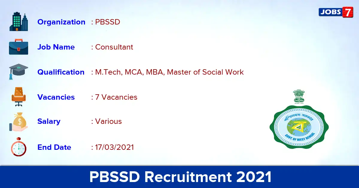 PBSSD Recruitment 2021 - Apply for Retainer Consultant Jobs