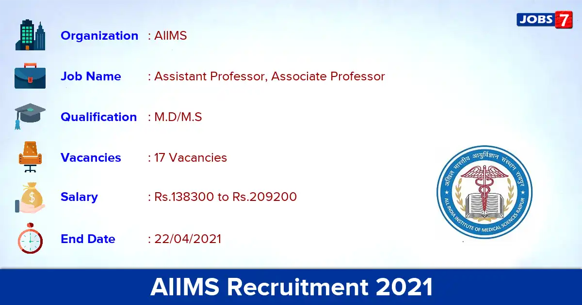 AIIMS Nagpur Recruitment 2021 - Apply for 17 Professor vacancies