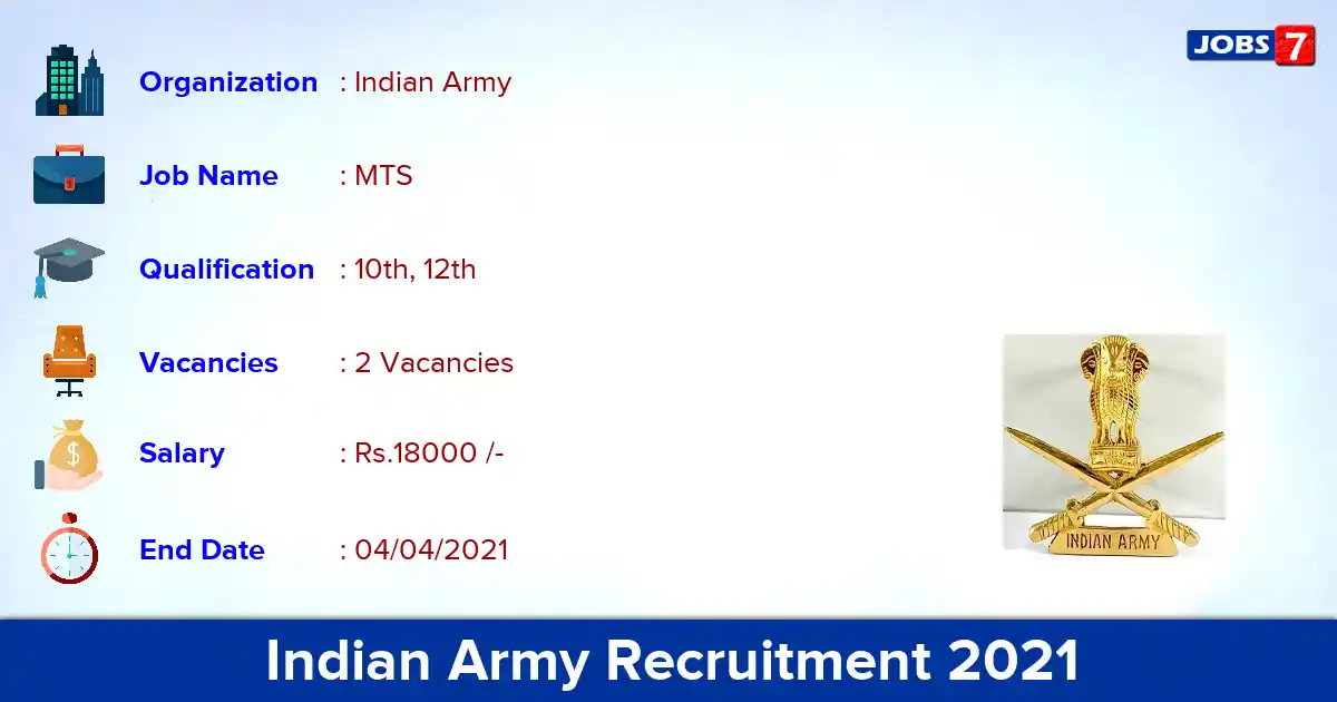 Indian Army Recruitment 2021 - Apply for Multi Tasking Staff Jobs
