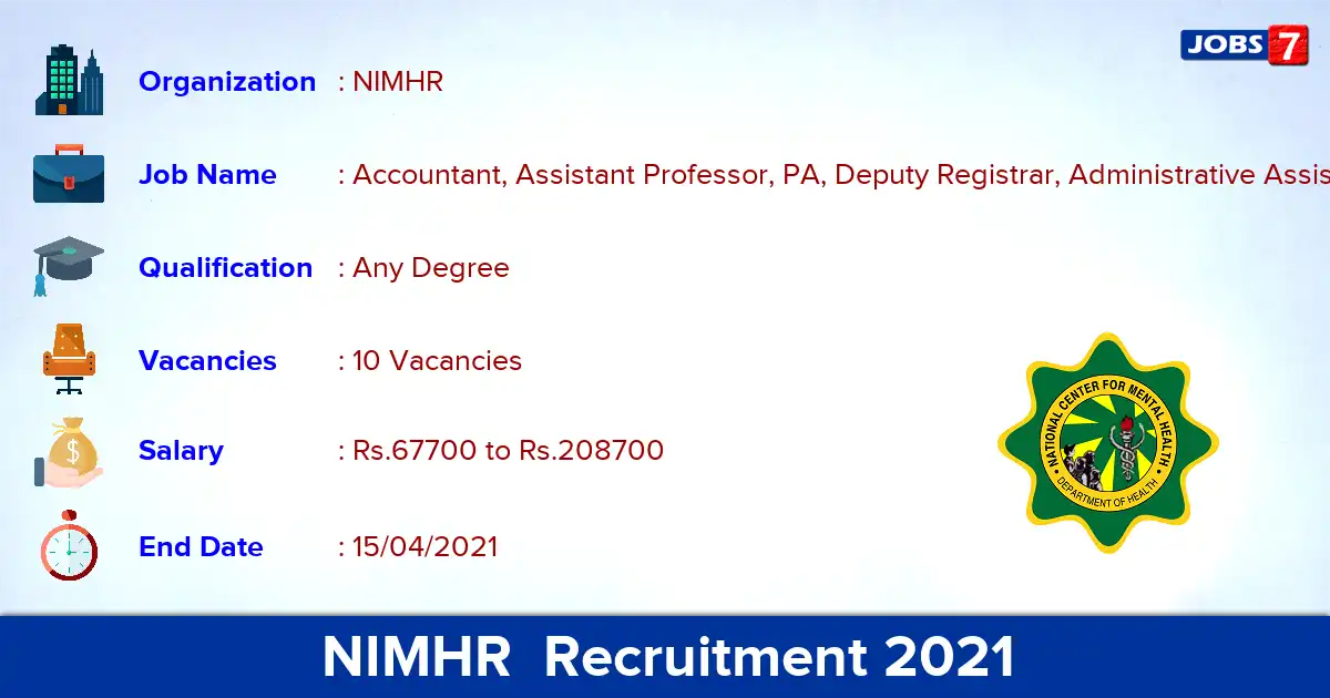 NIMHR Sehore Recruitment 2021 - Apply for 10  Sehore vacancies