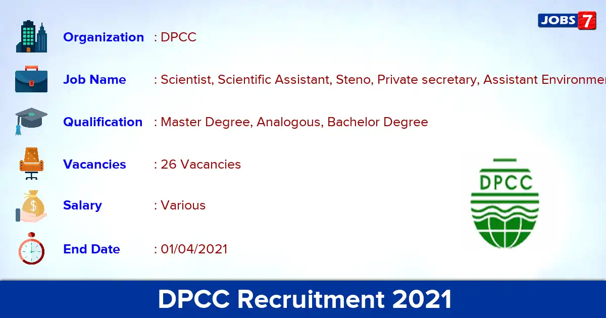 DPCC Recruitment 2021 - Apply for 28 Scientist, Technician vacancies