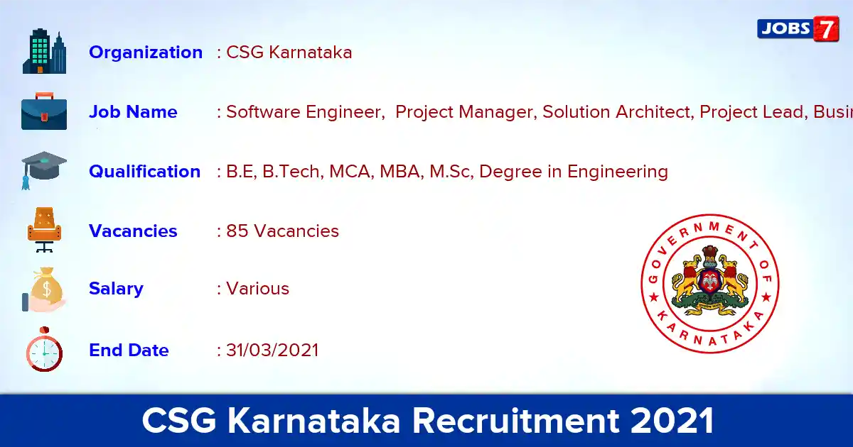 CSG Karnataka Recruitment 2021 - Apply for 85  Project Manager vacancies