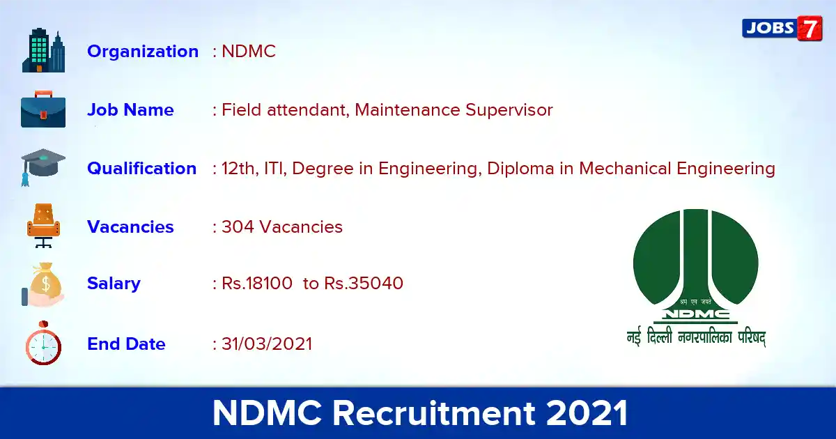 NDMC Recruitment 2021 - Apply for 304 Field attendant, Maintenance Supervisor vacancies