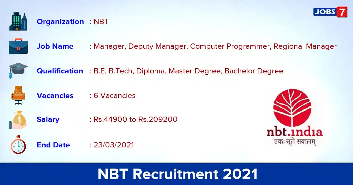 NBT Recruitment 2021 - Apply Offline for Manager Jobs
