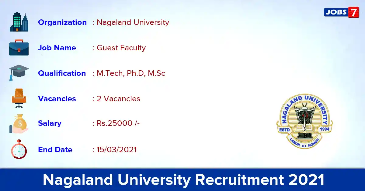 Nagaland University Recruitment 2021 - Apply Offline for Guest Faculty Jobs