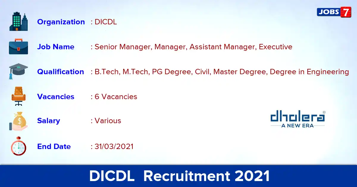 DICDL  Recruitment 2021 - Apply Offline for Manager, Executive Jobs