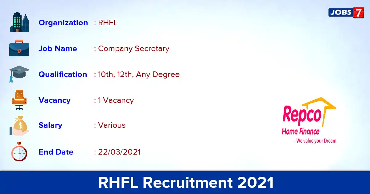 RHFL Recruitment 2021 - Apply Online for Company Secretary Jobs