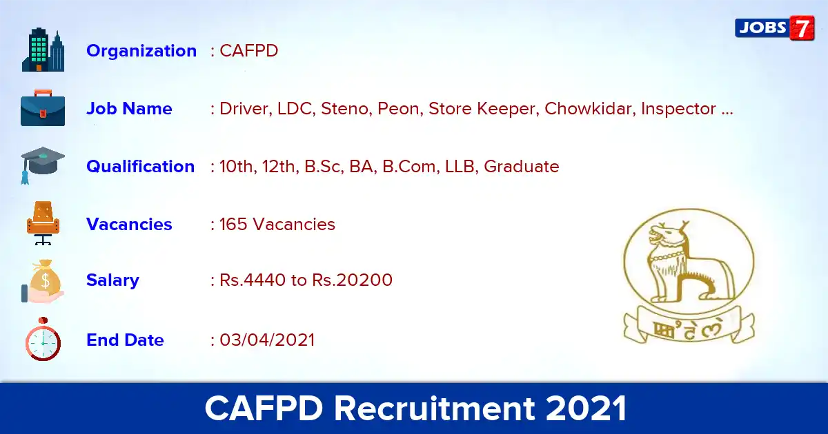 CAFPD Recruitment 2021 - Apply Offline for 165 Driver, LDC vacancies