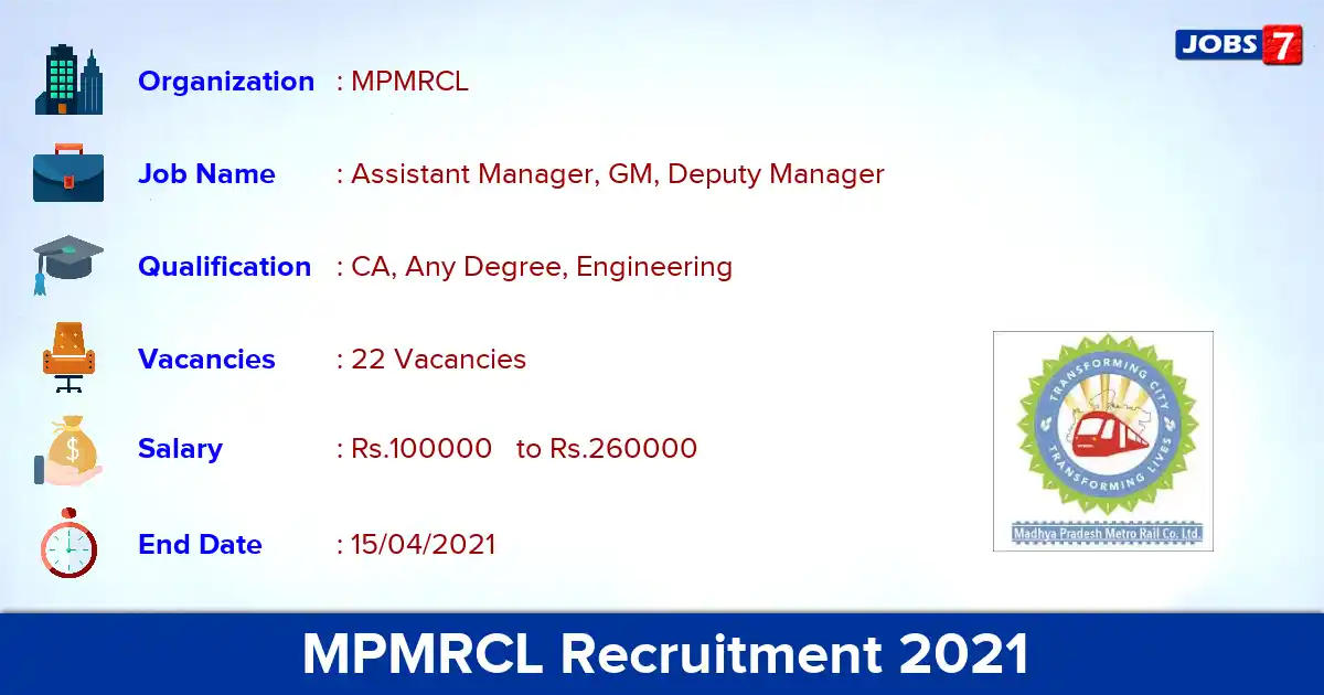 MPMRCL Recruitment 2021 - Apply Online for 22 Assistant Manager, GM, Deputy Manager vacancies