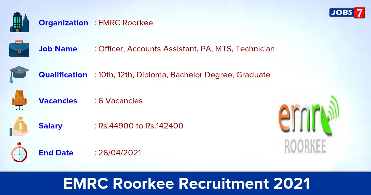 EMRC Roorkee Recruitment 2021 - Apply Offline for Officer, Accounts Assistant Jobs