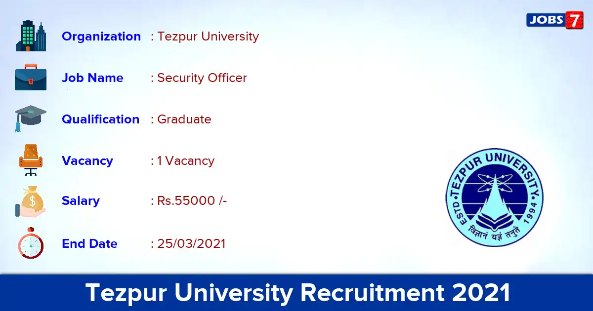 Tezpur University Recruitment 2021 - Apply Online for Security Officer Jobs