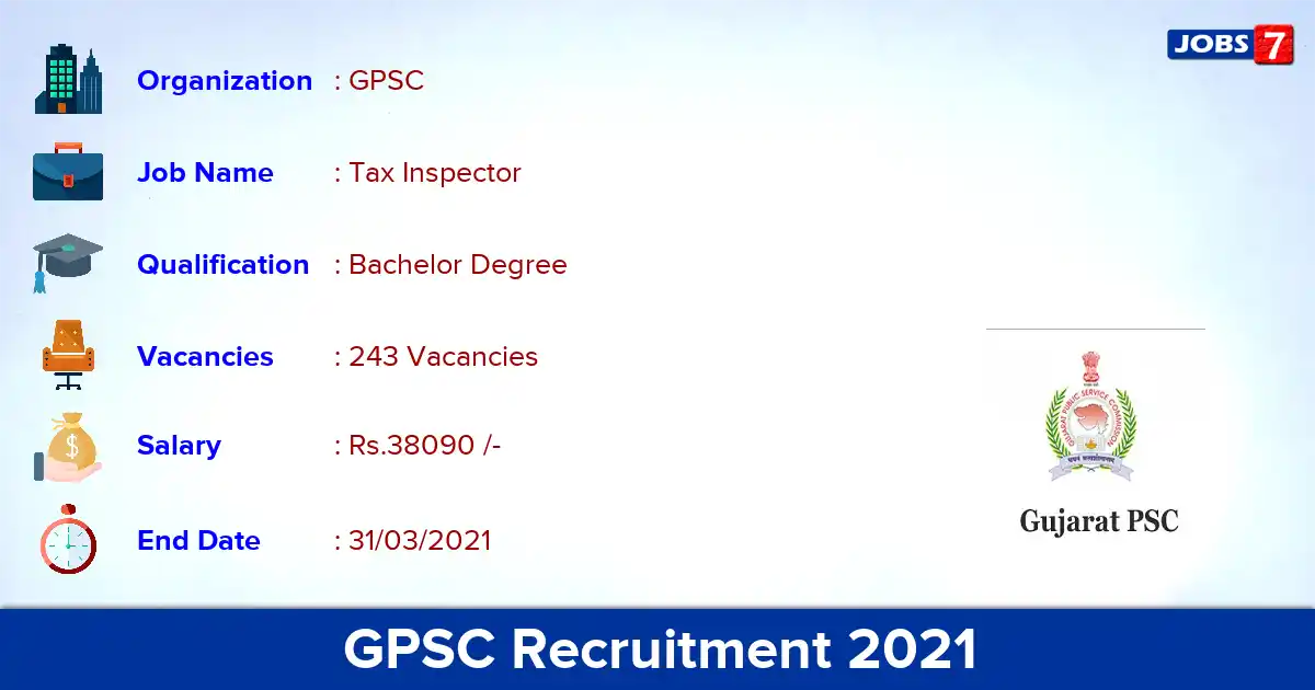 GPSC Recruitment 2021 - Apply Online for 243 Tax Inspector vacancies