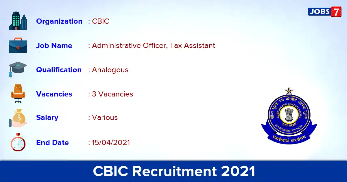 CBIC Recruitment 2021 - Apply Online for Tax Assistant Jobs