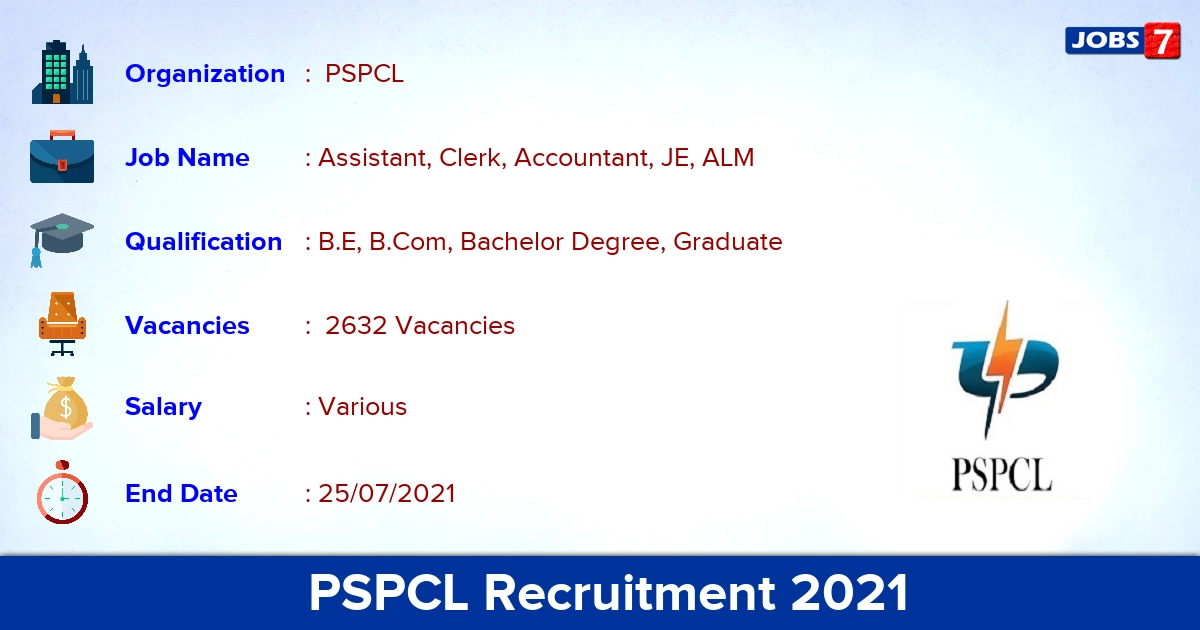  PSPCL Recruitment 2021 - Apply Online for 2632 Accountant, ALM Vacancies (Last Date Extended)