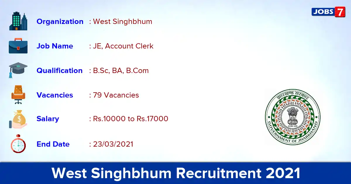 West Singhbhum Recruitment 2021 - Apply Offline for 79 JE, Account Clerk vacancies