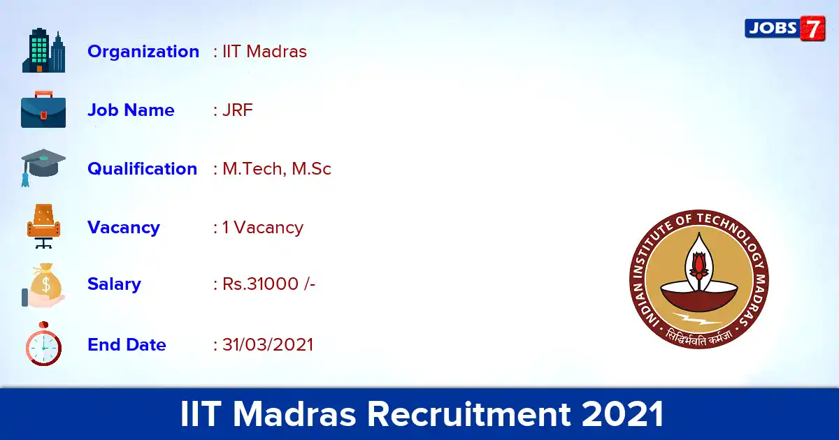 IIT Madras Recruitment 2021 - Apply Online for JRF Jobs