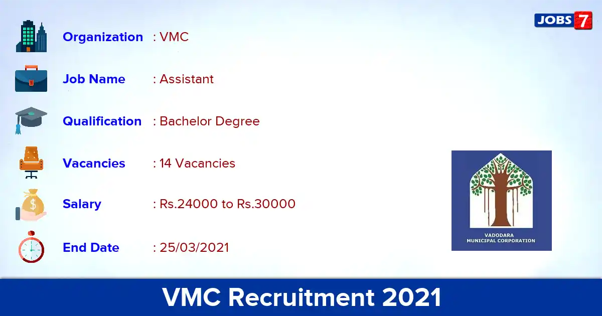 VMC Recruitment 2021 - Apply Online for 14 Assistant vacancies