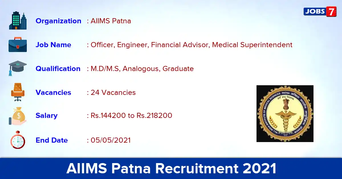 AIIMS Patna Recruitment 2021 - Apply Offline for 24 Officer, Engineer vacancies
