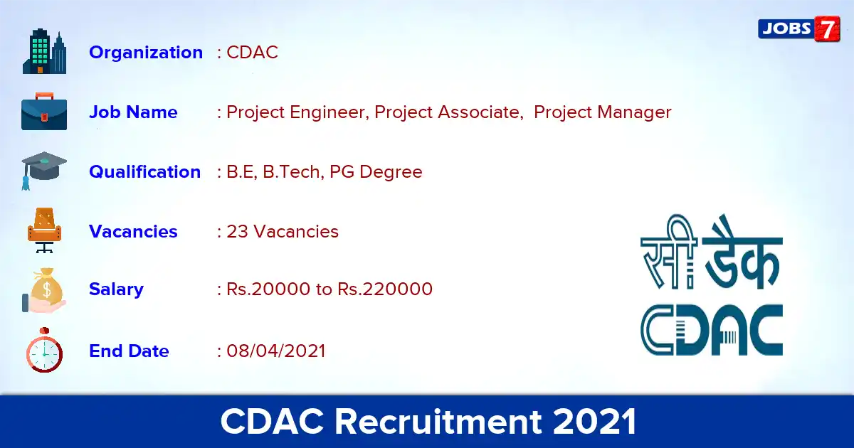 CDAC Recruitment 2021 - Apply Online for 23 Project Engineer vacancies