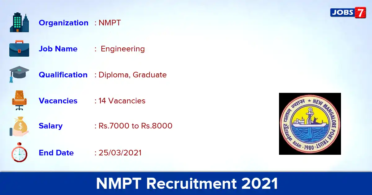 NMPT Recruitment 2021 - Apply Offline for 14 Engineering vacancies
