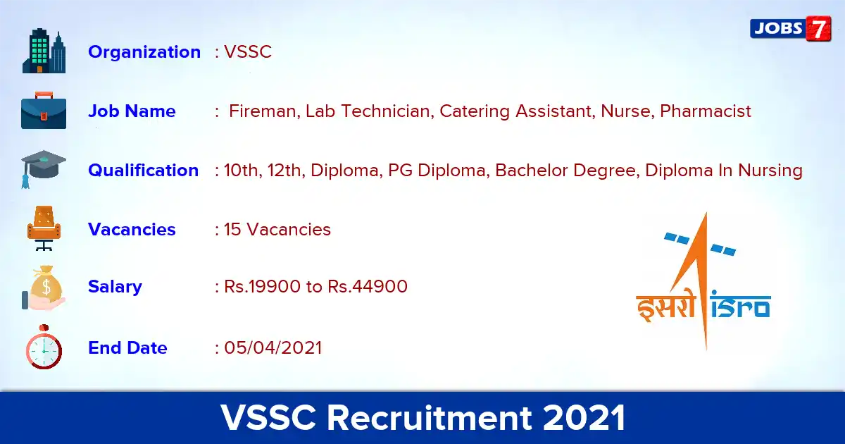 VSSC Recruitment 2021 - Apply Online for 15  Fireman, Lab Technician  vacancies
