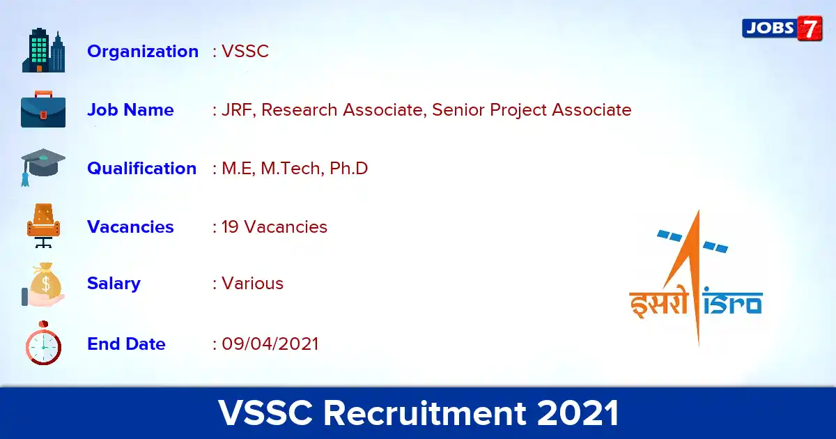 VSSC Recruitment 2021 - Apply Online for 19 Senior Project Associate vacancies