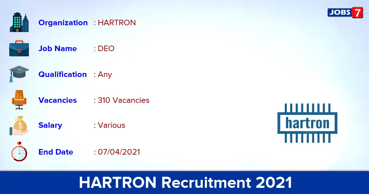 HARTRON Recruitment 2021 - Apply Online for 310 DEO vacancies