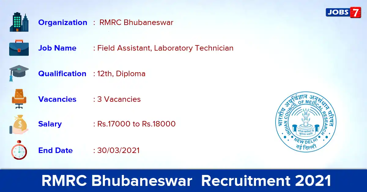  RMRC Bhubaneswar  Recruitment 2021 - Apply Online for Laboratory Technician Jobs