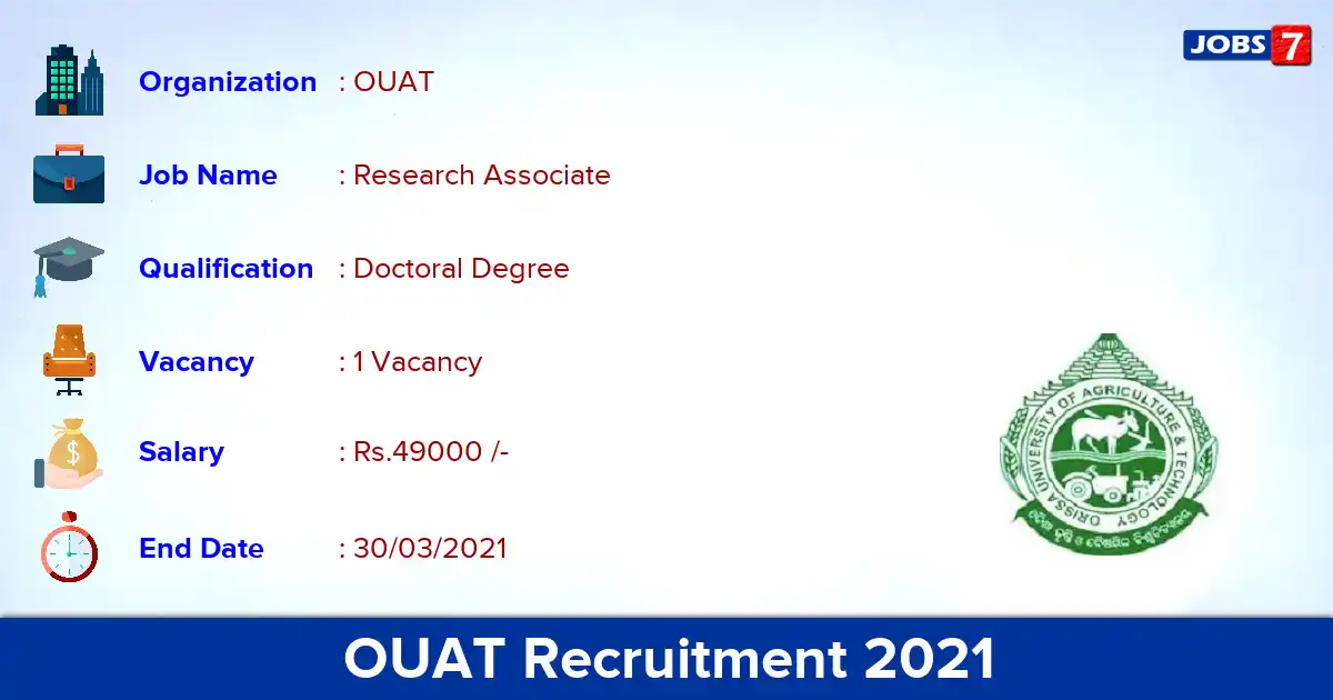OUAT Recruitment 2021 - Apply Offline for Research Associate Jobs