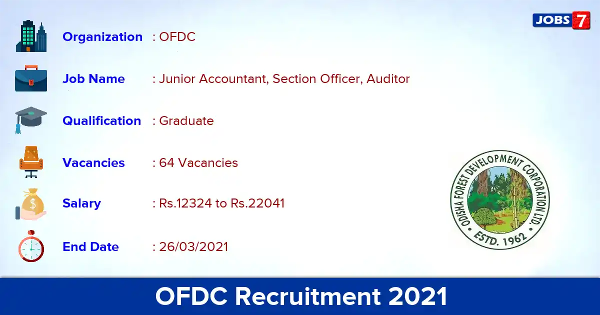 OFDC Recruitment 2021 - Apply Offline for 64 Junior Accountant, Auditor vacancies