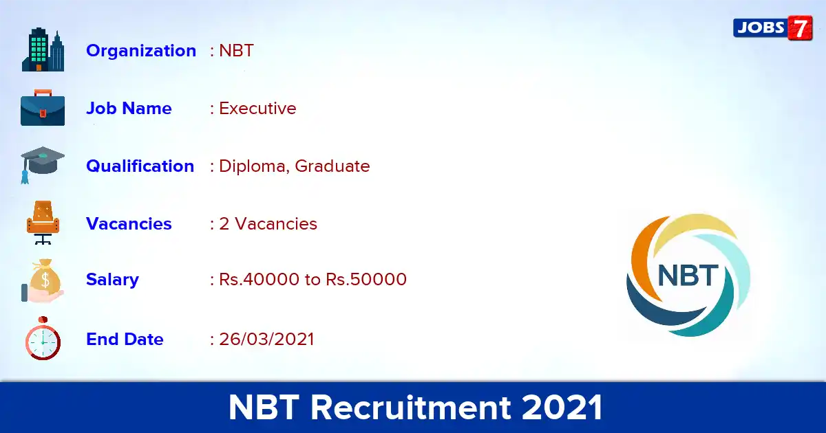 NBT Recruitment 2021 - Apply Offline for Digital Marketing Executive Jobs
