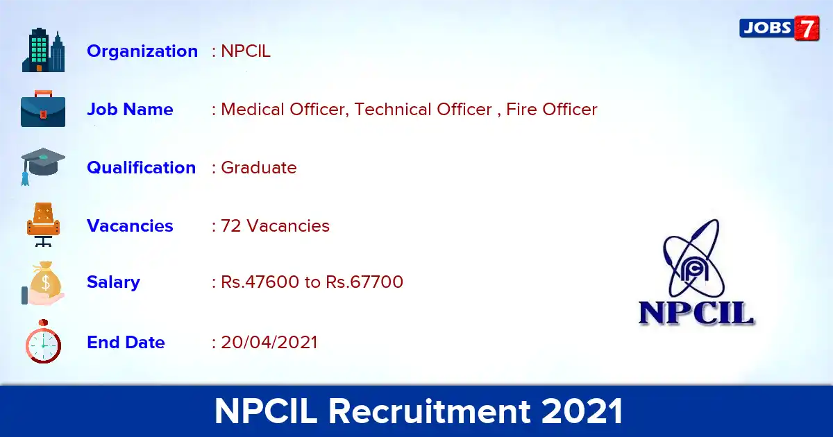 NPCIL Recruitment 2021 - Apply Online for 72 Medical Officer vacancies