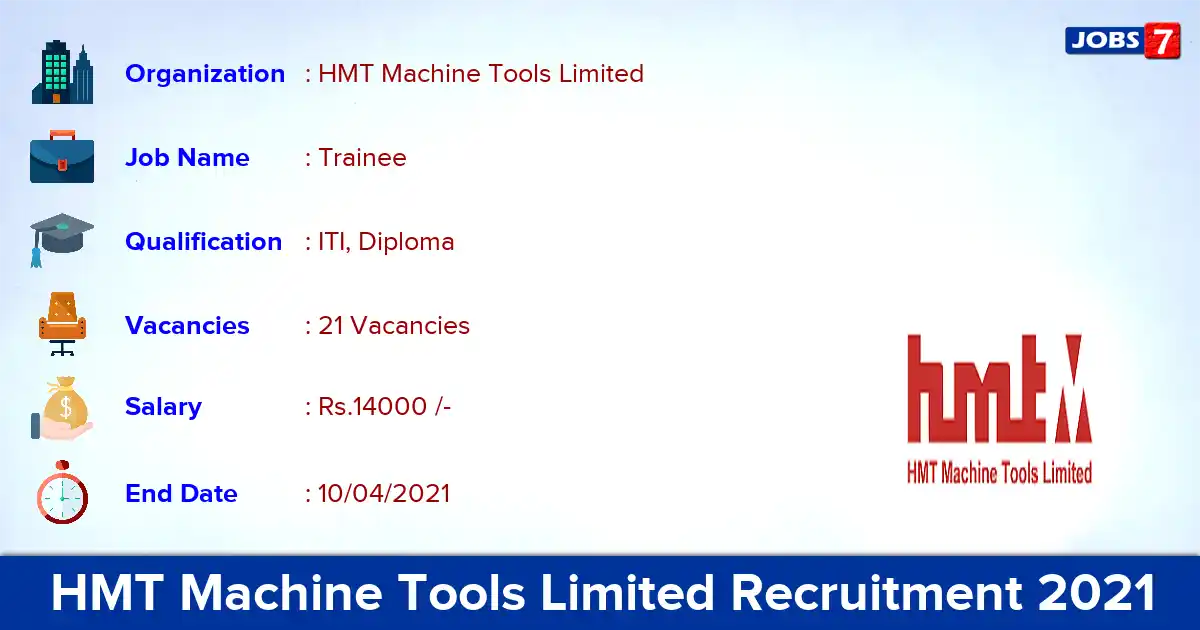 HMT Recruitment 2021 - Apply Offline for 21 Trainee vacancies