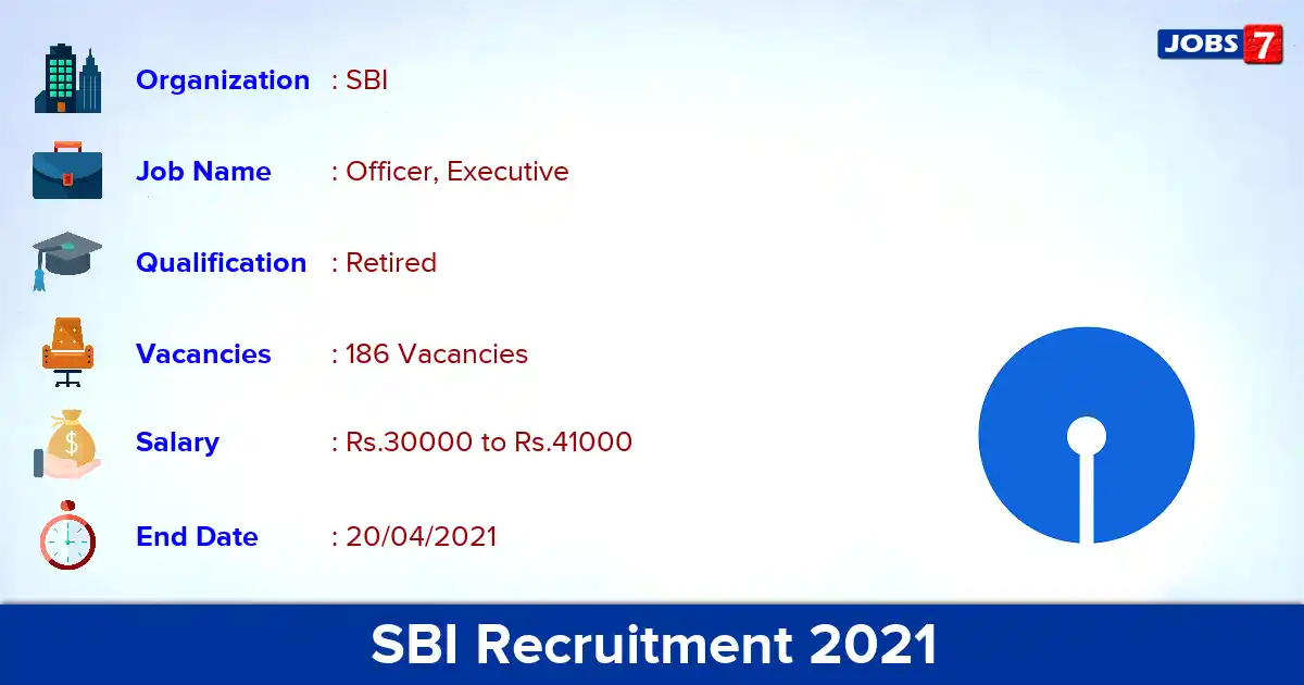 SBI Recruitment 2021 - Apply Offline for 186 Officer, Executive vacancies
