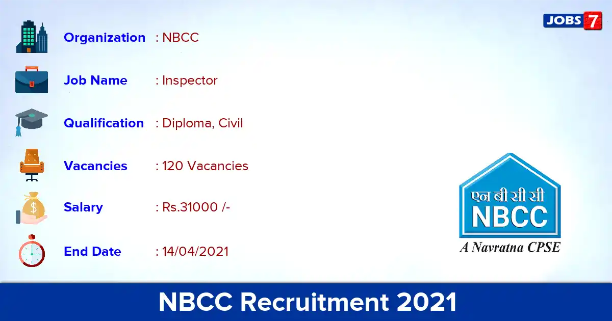 NBCC Recruitment 2021 - Apply Online for 120 Site Inspector vacancies