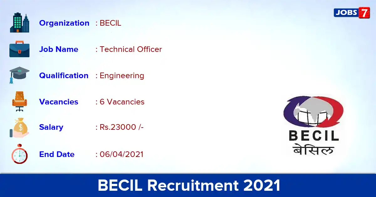 BECIL Recruitment 2021 - Apply for Technical Officer  Jobs