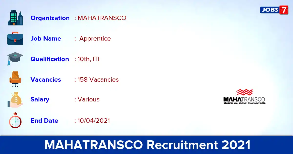 MAHATRANSCO Recruitment 2021 - Apply Online for 158  Apprentice vacancies