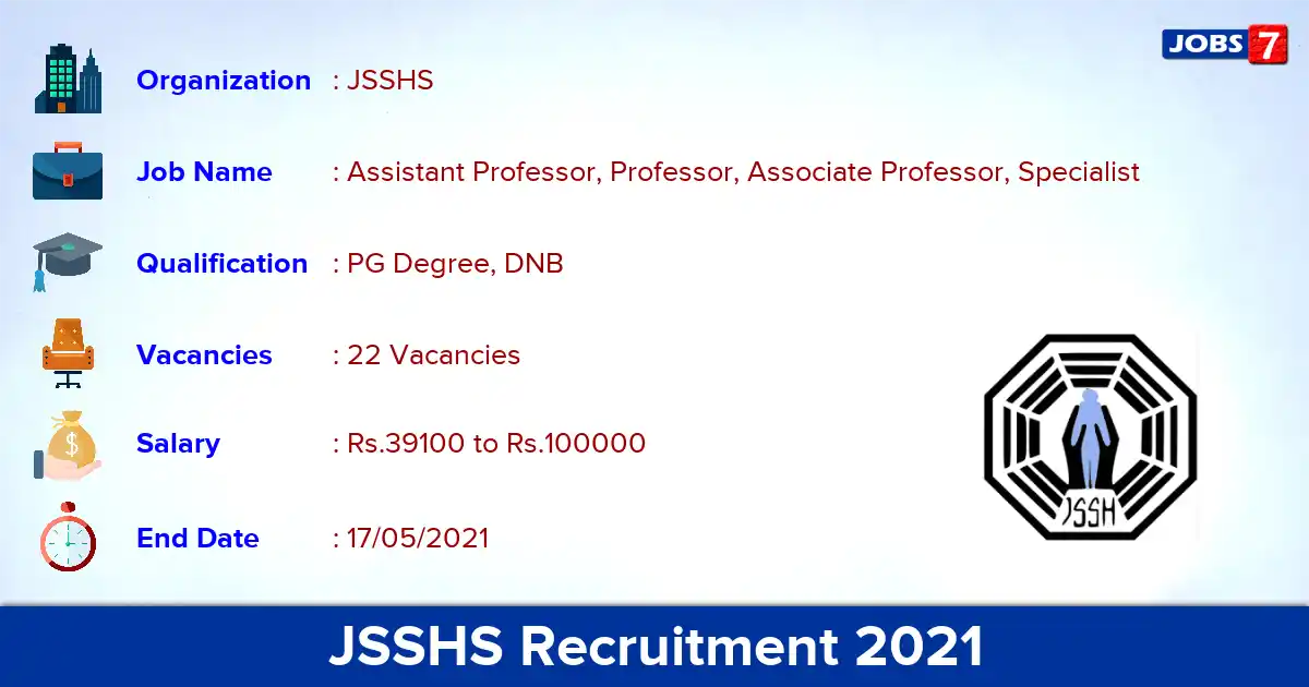 JSSHS Recruitment 2021 - Apply Offline for 22 Assistant Professor vacancies