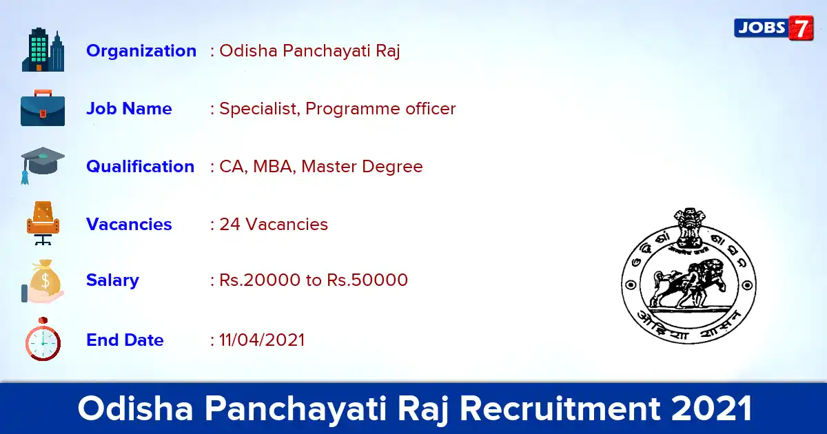 Odisha Panchayati Raj Recruitment 2021 - Apply Online for 24 Specialist vacancies