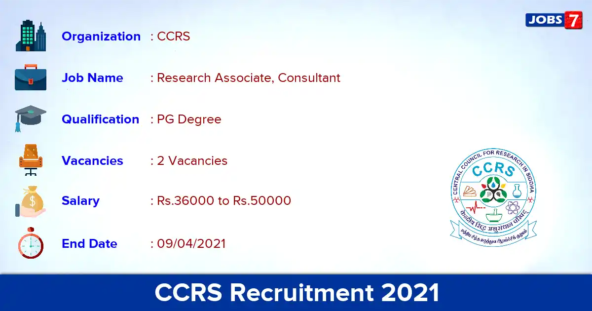 CCRS Recruitment 2021 - Apply Offline for Consultant Jobs
