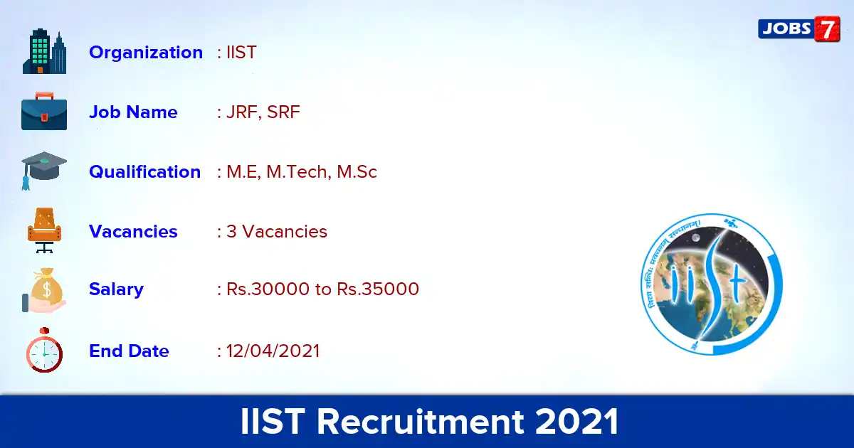 IIST Recruitment 2021 - Apply Online for JRF, SRF Jobs